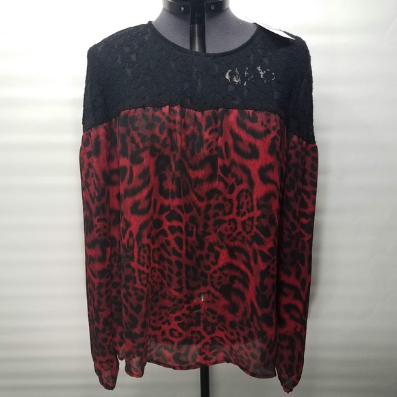 Michael Kors Tops - NWT Michael Kors Red Cheetah Long Sleeve Blouse XL